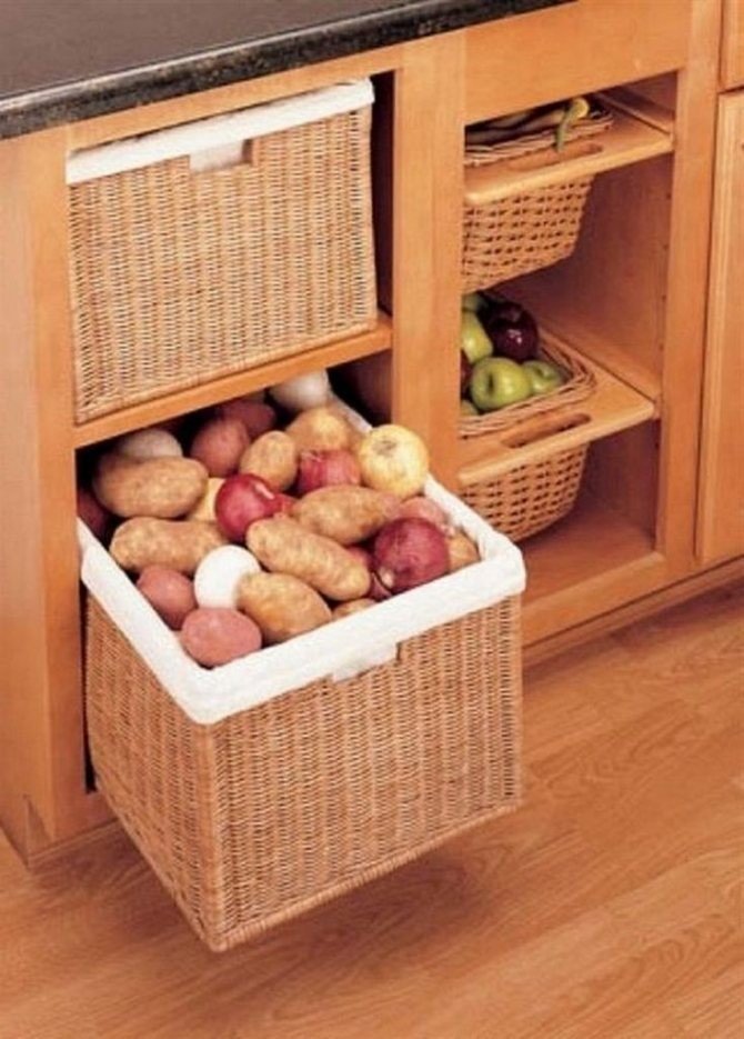 Корзины для хранения овощей на кухне